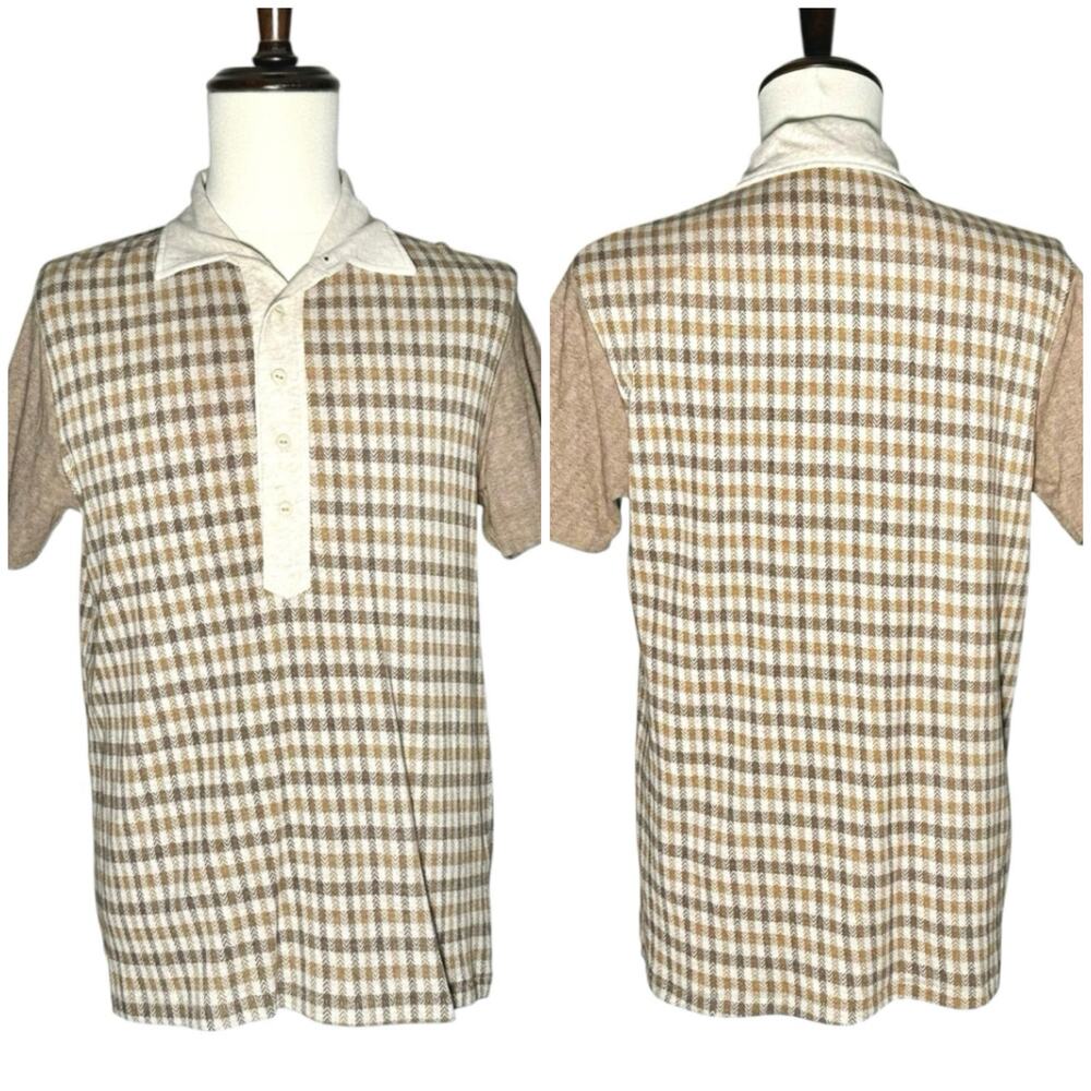 Alternative | Men | Chevron Plaid Cotton Knit Neutral Polo Shirt | Medium